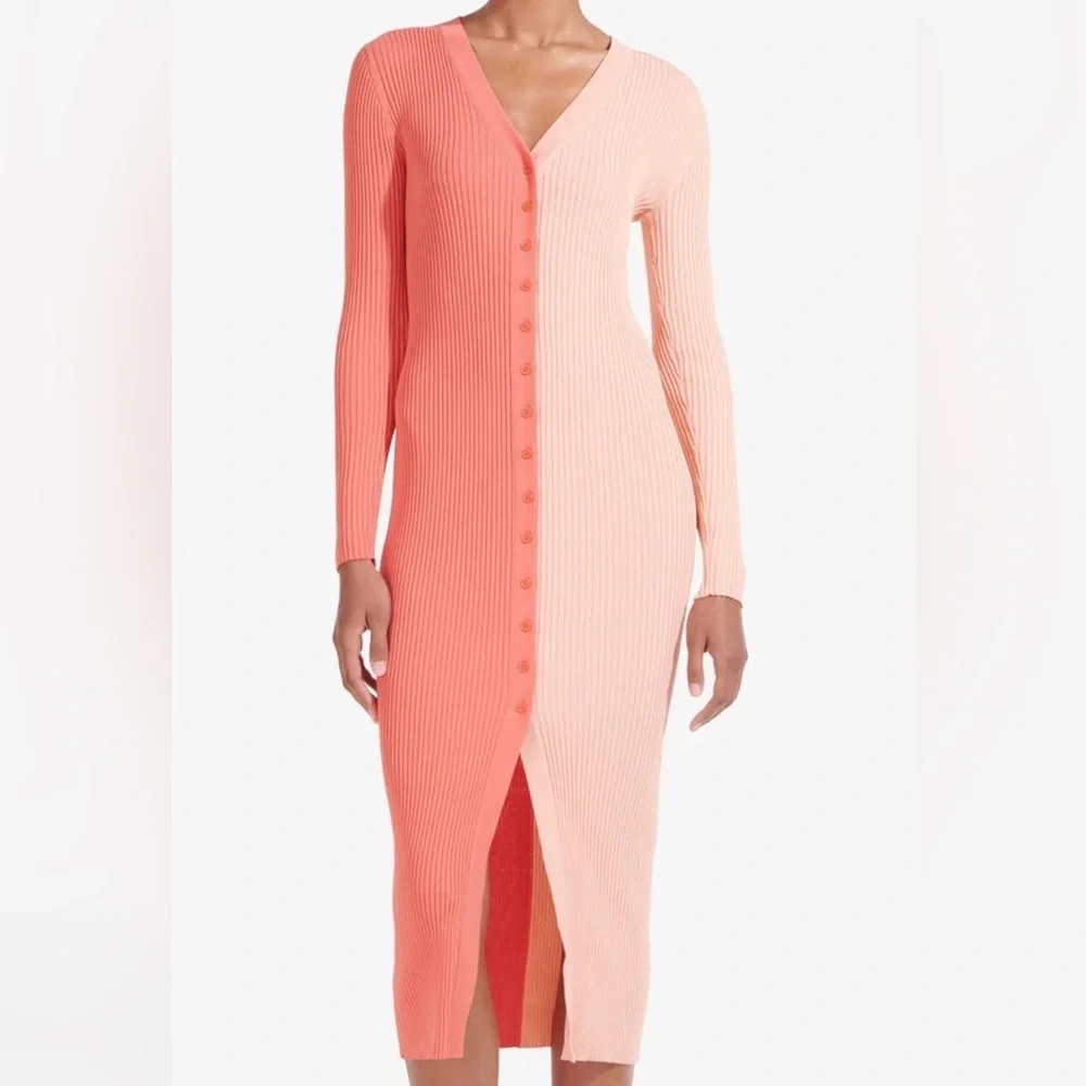 NWT Staud Shoko Sweater Dress in Bittersweet Peach Light Pink Blush Button Down
